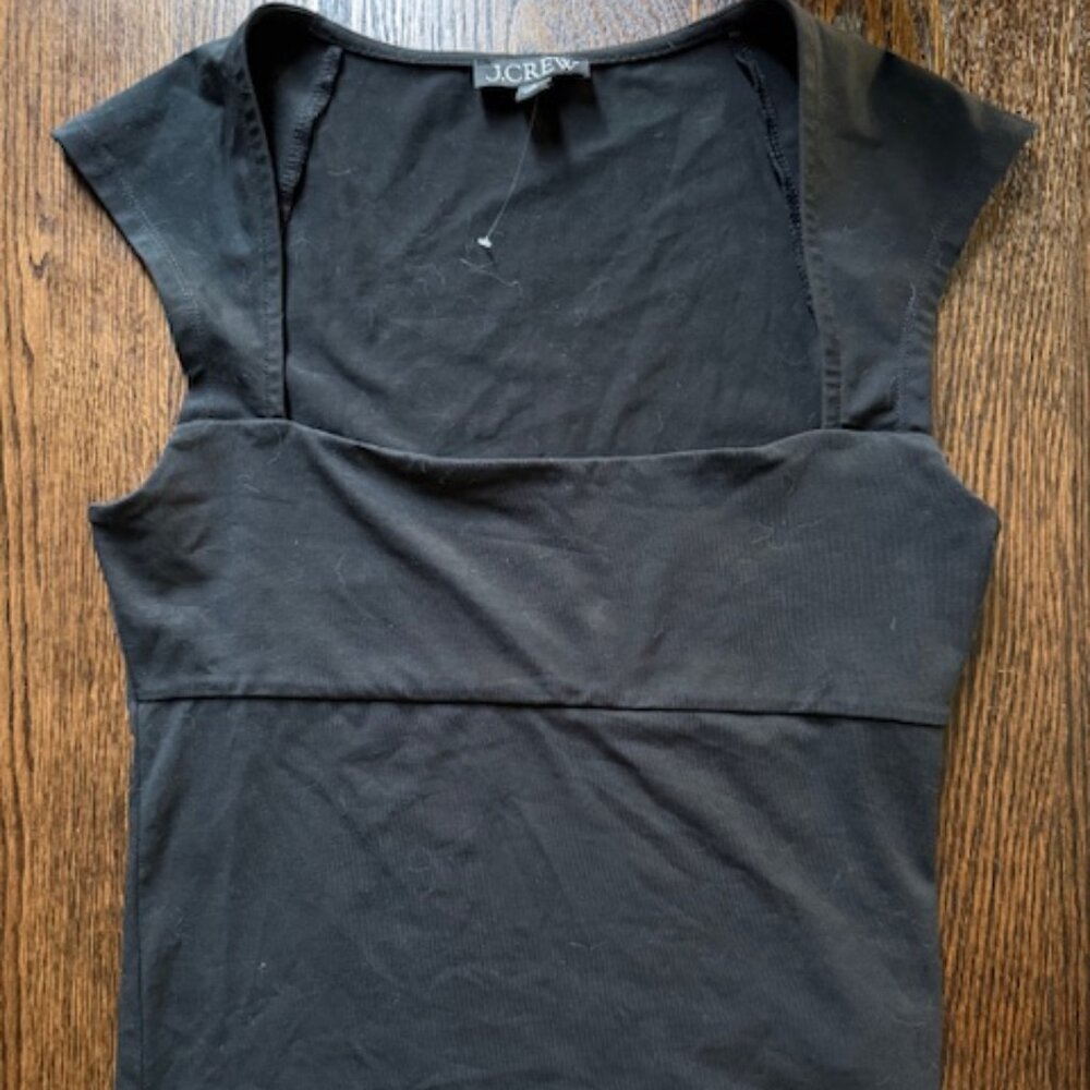 J.Crew Square Neck Cap-Sleeve Top Black Stretch Cotton Blend in Size M
